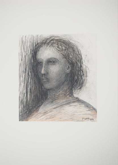 Henry MOORE : Portrait de femme - Lithographie signée