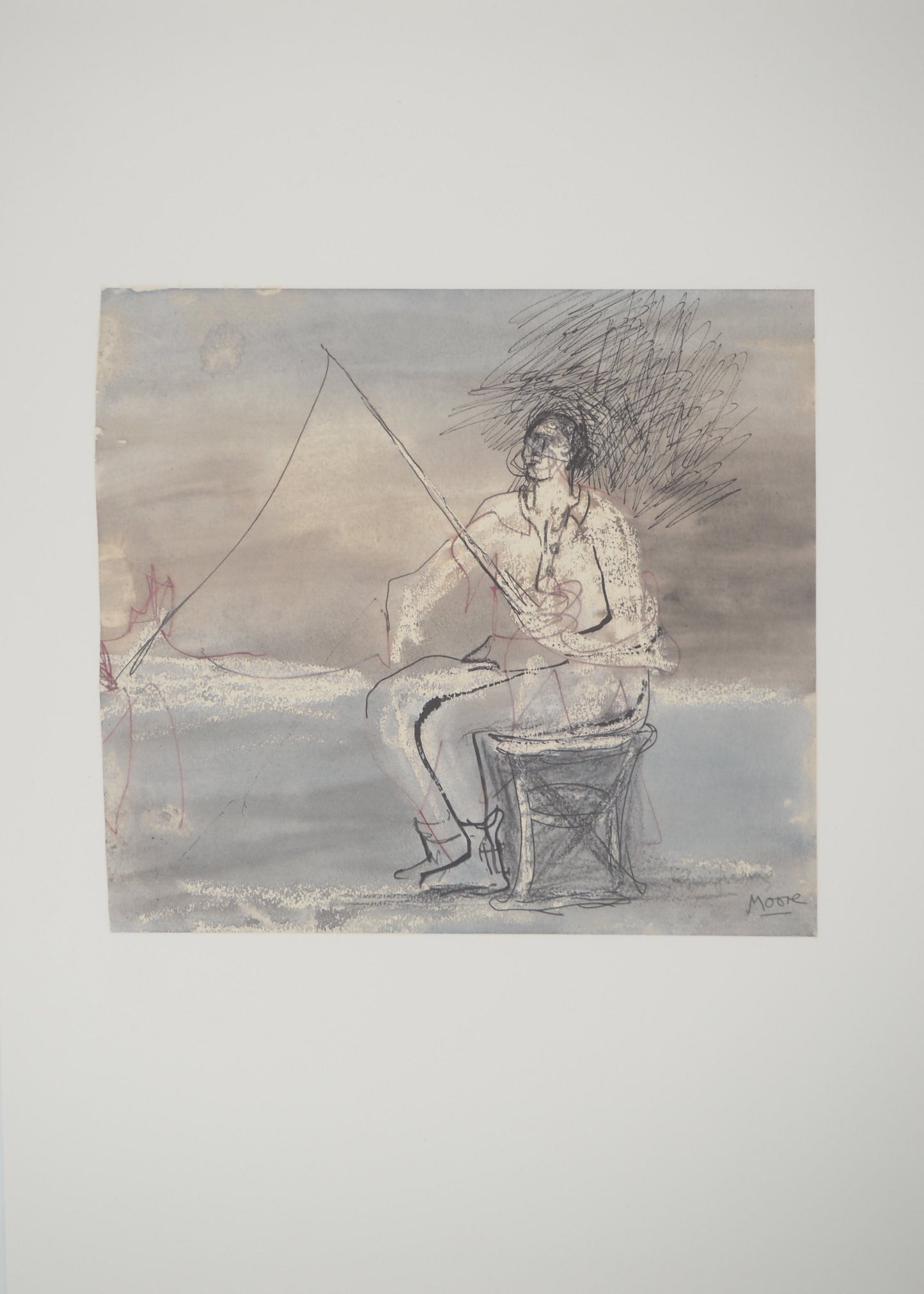Henry MOORE : Le pêcheur - Lithographie signée