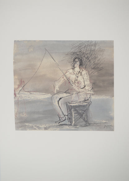 Henry MOORE : Le pêcheur - Lithographie signée