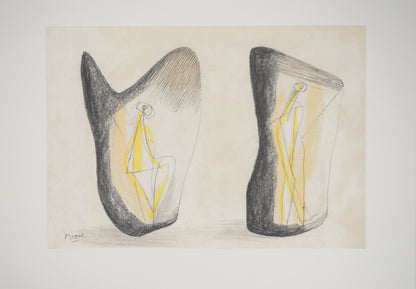 Henry MOORE : Figures abstraites - Lithographie signée