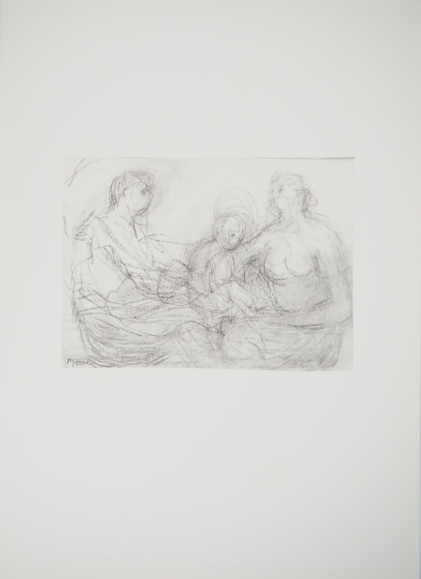 Henry MOORE : Moment en famille - Lithographie signée
