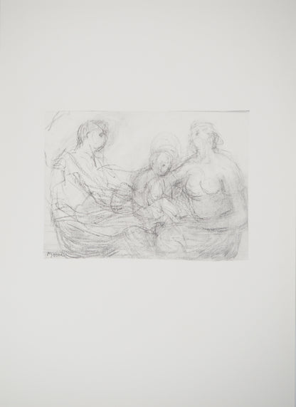 Henry MOORE : Moment en famille - Lithographie signée