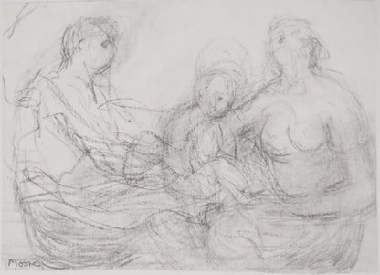 Henry MOORE : Moment en famille - Lithographie signée