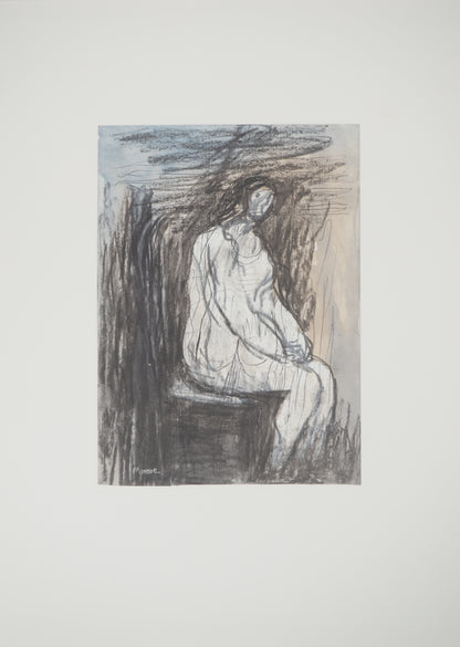 Henry MOORE : L'attente - Lithographie signée