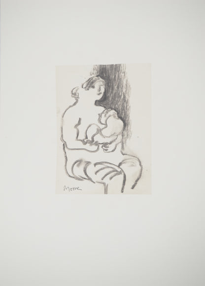 Henry MOORE : Mère et fils - Lithographie signée