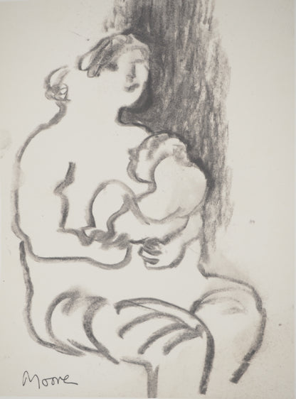 Henry MOORE : Mère et fils - Lithographie signée