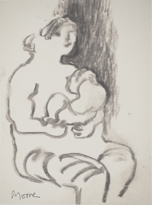 Henry MOORE : Mère et fils - Lithographie signée