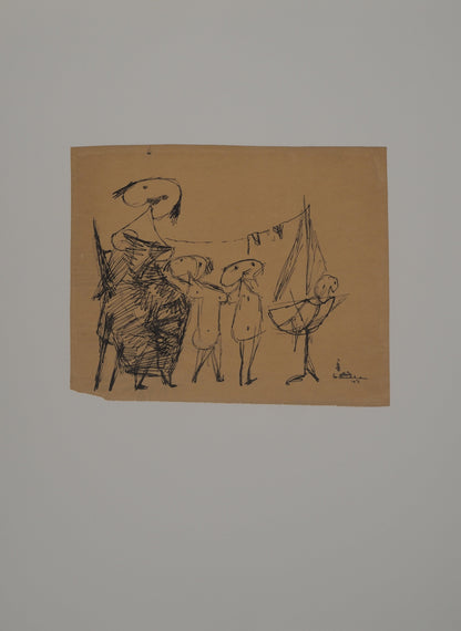 Guillaume CORNEILLE : Mère et enfants - Lithographie signée