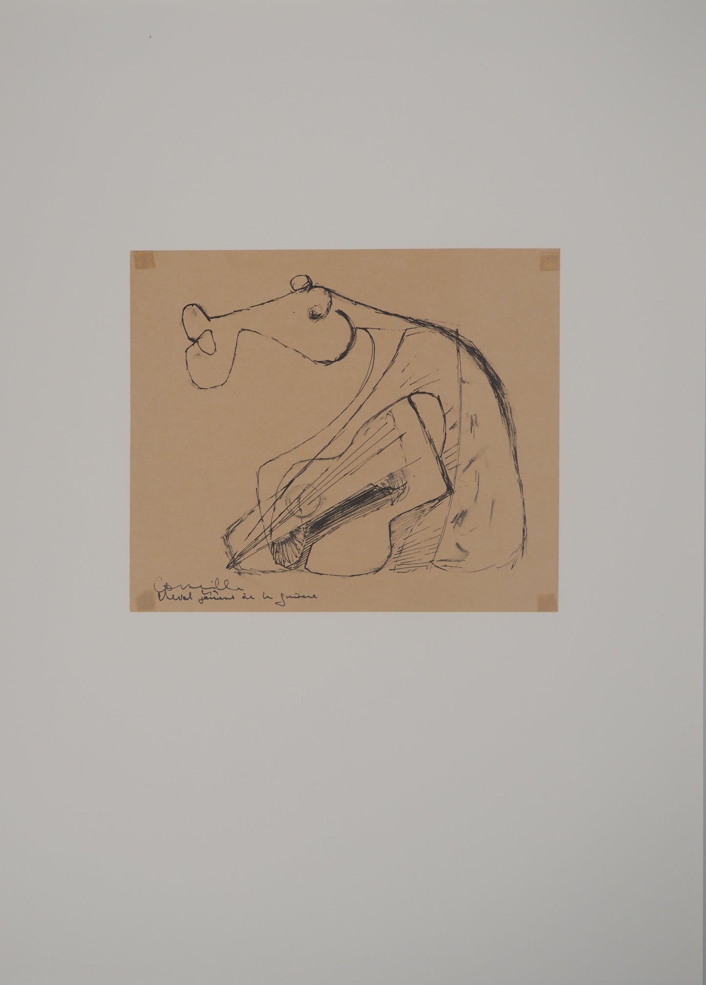 Guillaume CORNEILLE : Cheval jouant de la guitare - Lithographie signée