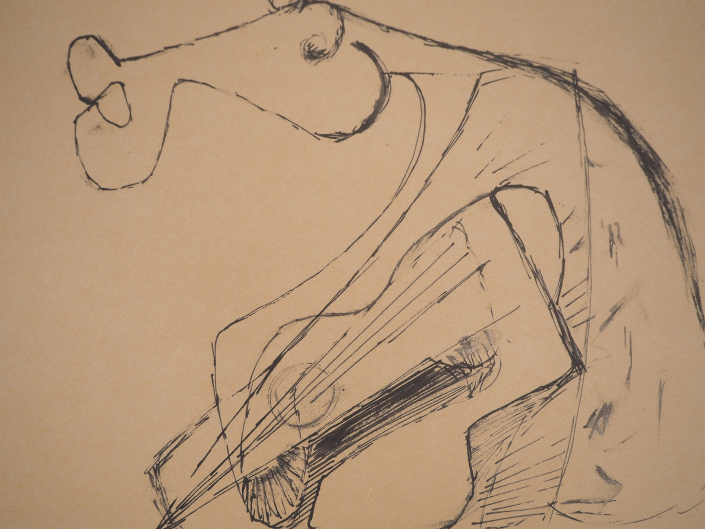 Guillaume CORNEILLE : Cheval jouant de la guitare - Lithographie signée