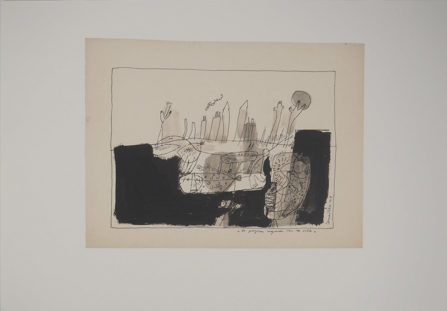 Guillaume CORNEILLE : Le paysan regarde vers la ville - Lithographie signée
