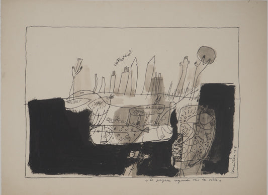 Guillaume CORNEILLE : Le paysan regarde vers la ville - Lithographie signée