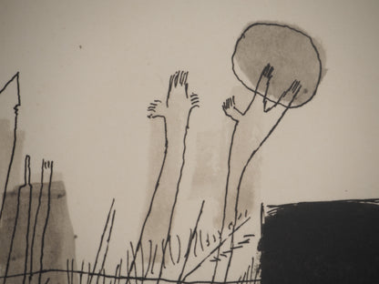 Guillaume CORNEILLE : Le paysan regarde vers la ville - Lithographie signée