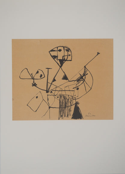 Guillaume CORNEILLE : Le chasseur de papillons - Lithographie signée