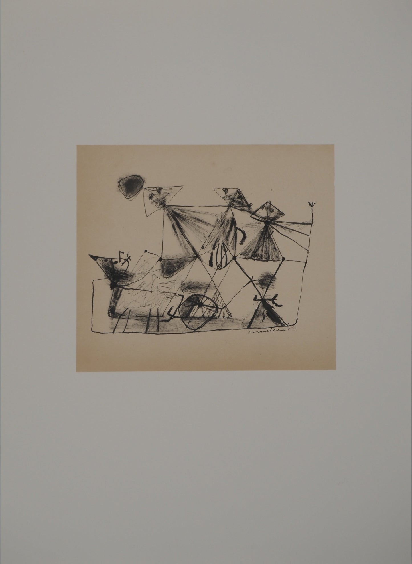 Guillaume CORNEILLE : Enfant et cerf-volants - Lithographie signée