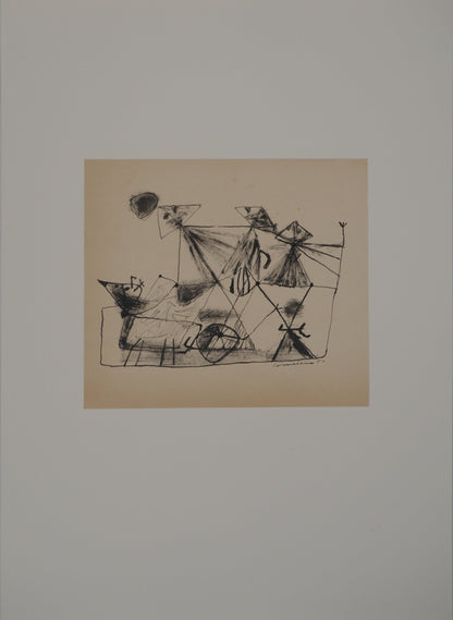 Guillaume CORNEILLE : Enfant et cerf-volants - Lithographie signée