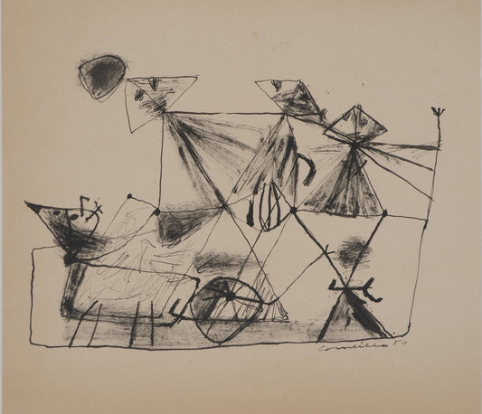 Guillaume CORNEILLE : Enfant et cerf-volants - Lithographie signée