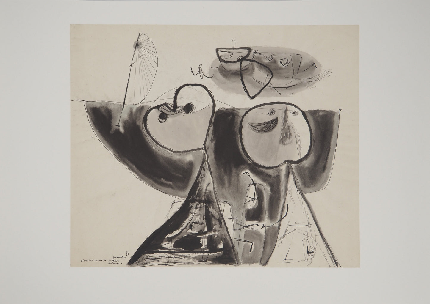 Guillaume CORNEILLE : Couple rêvant de voyage - Lithographie signée
