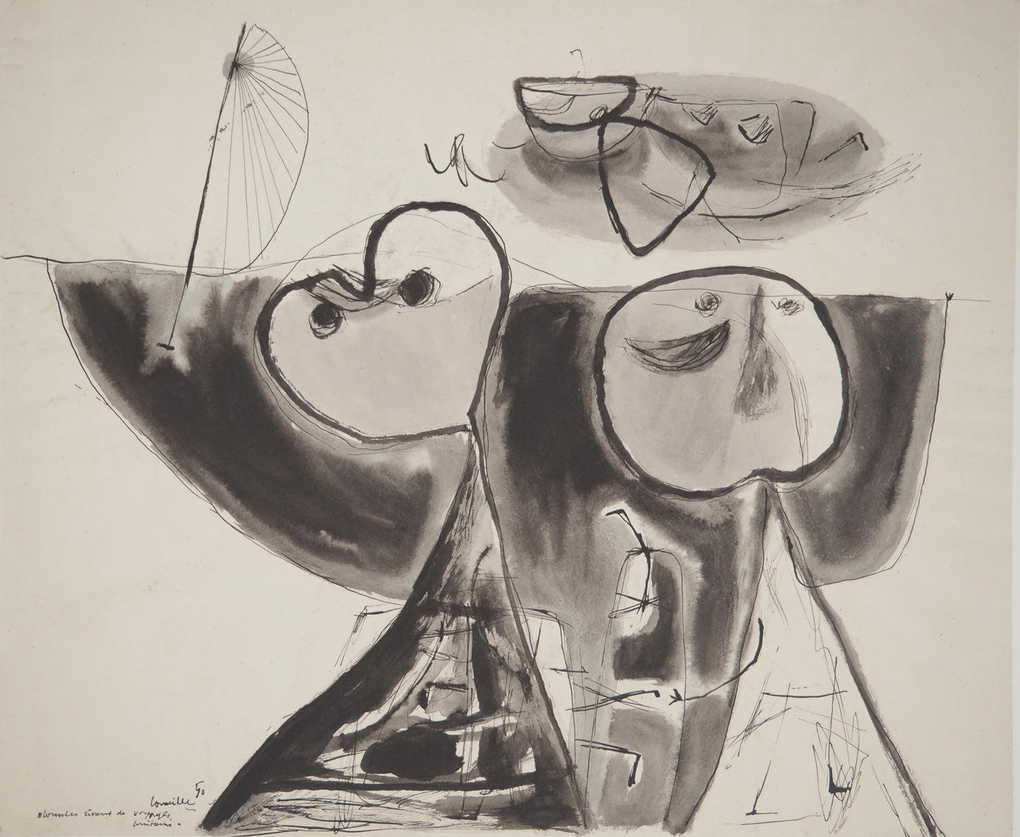 Guillaume CORNEILLE : Couple rêvant de voyage - Lithographie signée