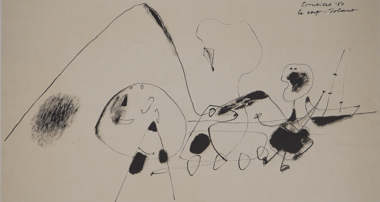 Guillaume CORNEILLE : Le cerf-volant - Lithographie signée