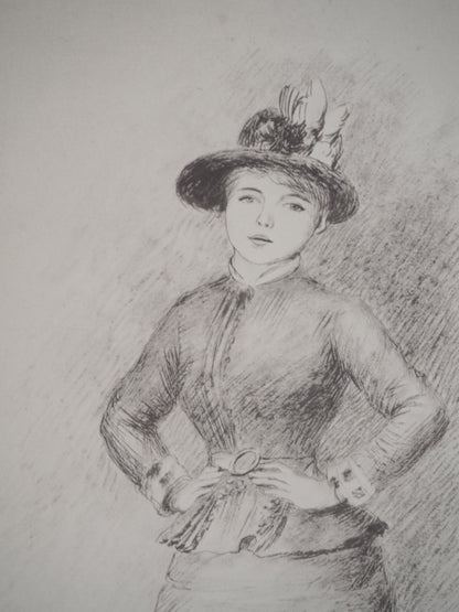 Pierre Auguste RENOIR : Femme au chapeau fleuri - Lithographie