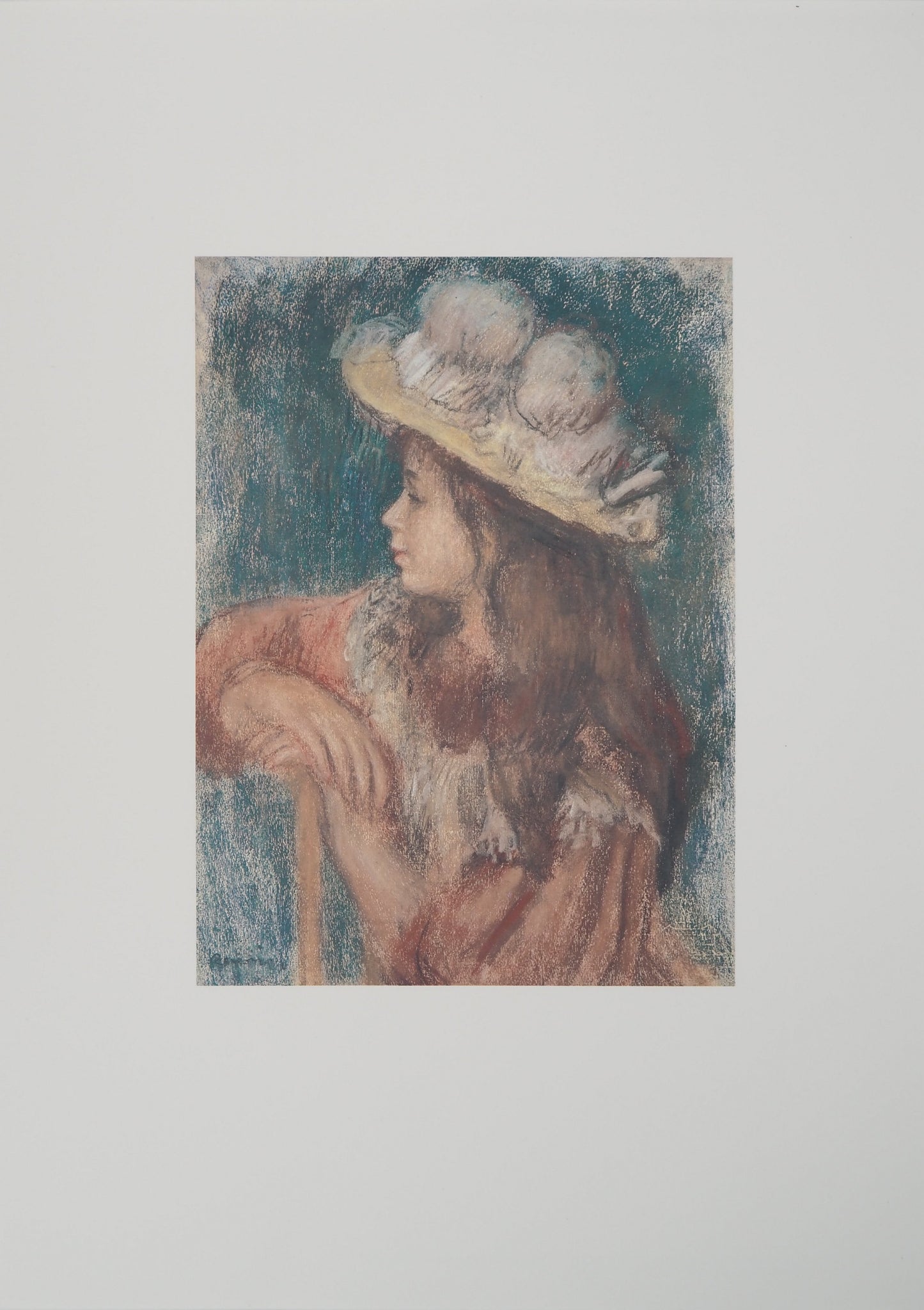 Pierre Auguste RENOIR : Jeune Fille au Chapeau blanc - Lithographie signée