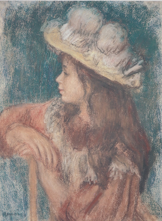 Pierre Auguste RENOIR : Jeune Fille au Chapeau blanc - Lithographie signée