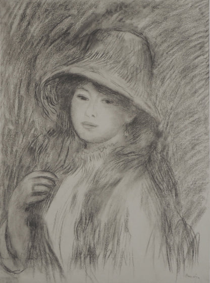 Pierre Auguste RENOIR : Jeune Fille au Chapeau de Paille - Lithographie signée