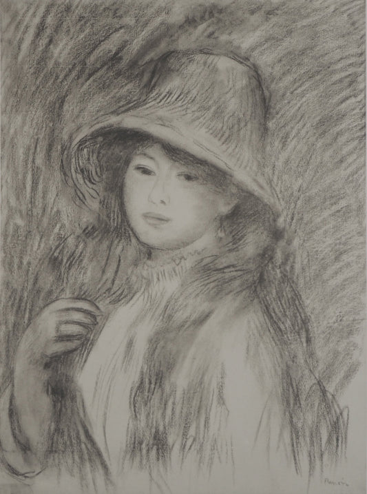 Pierre Auguste RENOIR : Jeune Fille au Chapeau de Paille - Lithographie signée