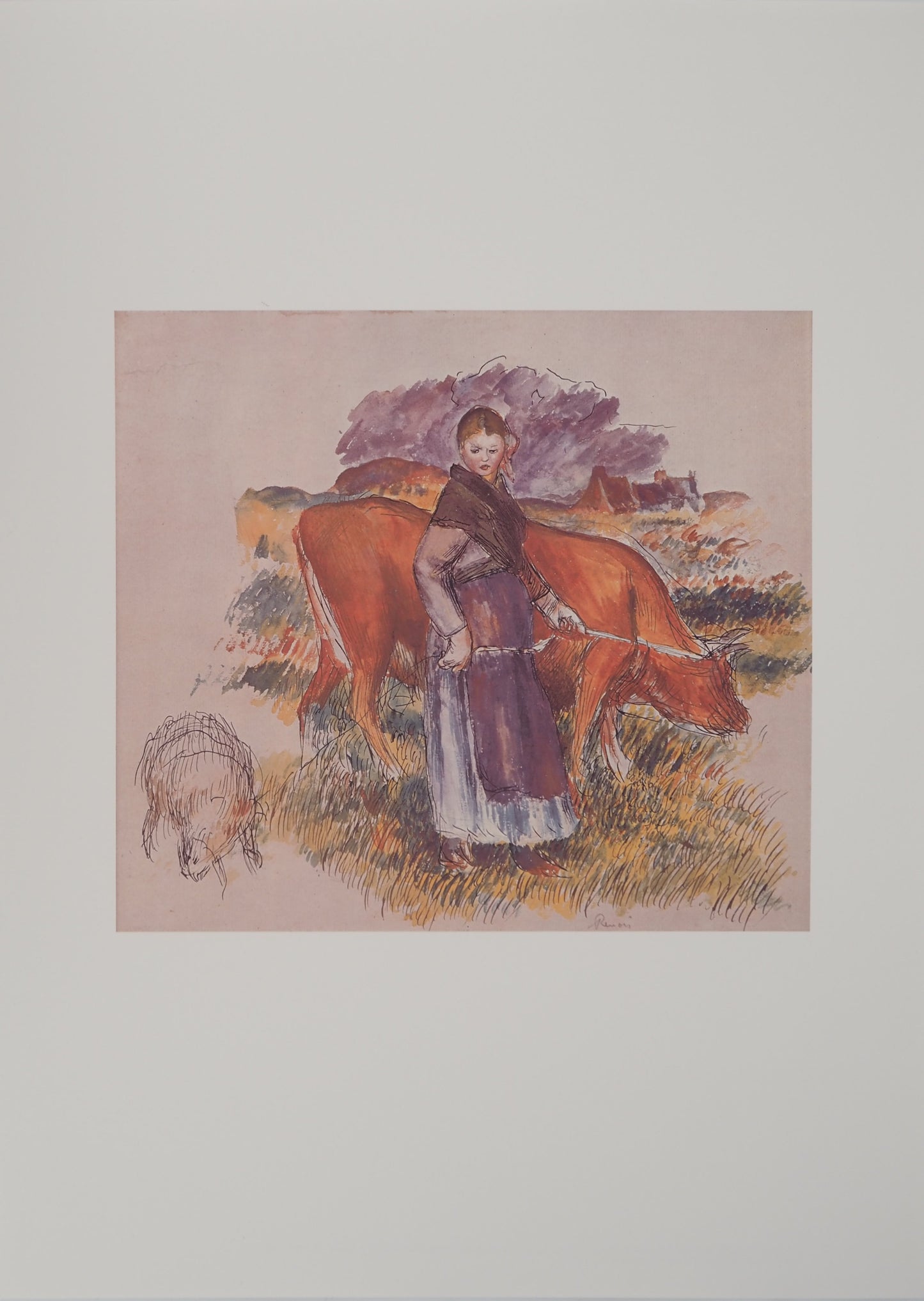 Pierre Auguste RENOIR : La Jeune Gardienne de Vaches à Saint Briac - Lithographie signée