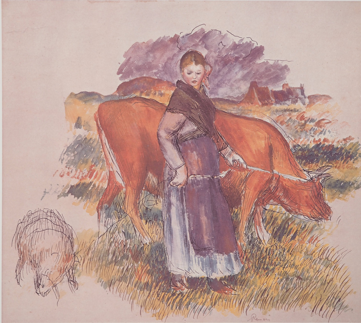 Pierre Auguste RENOIR : La Jeune Gardienne de Vaches à Saint Briac - Lithographie signée