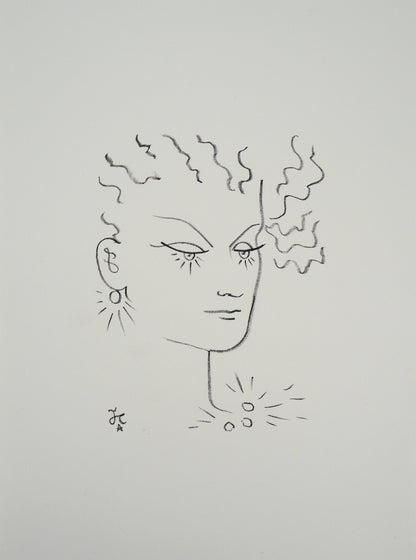 Jean COCTEAU : La parure de perles - Lithographie signée