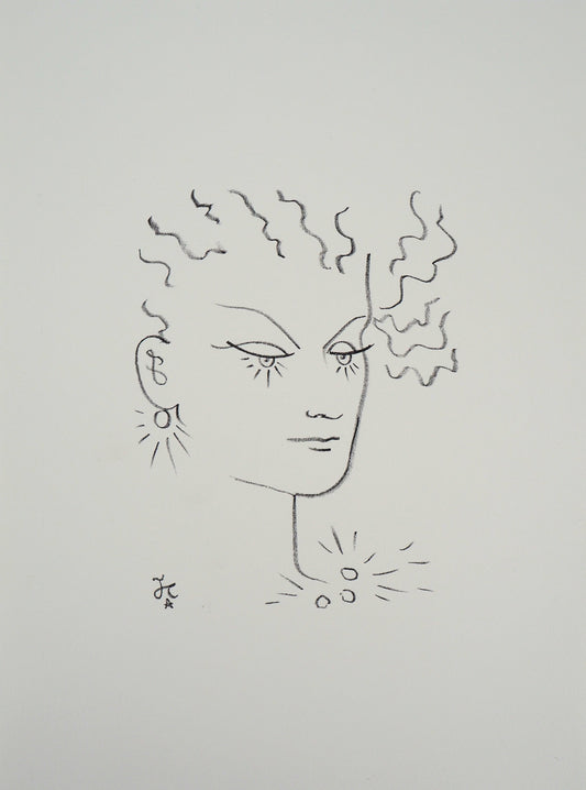Jean COCTEAU : La parure de perles - Lithographie signée
