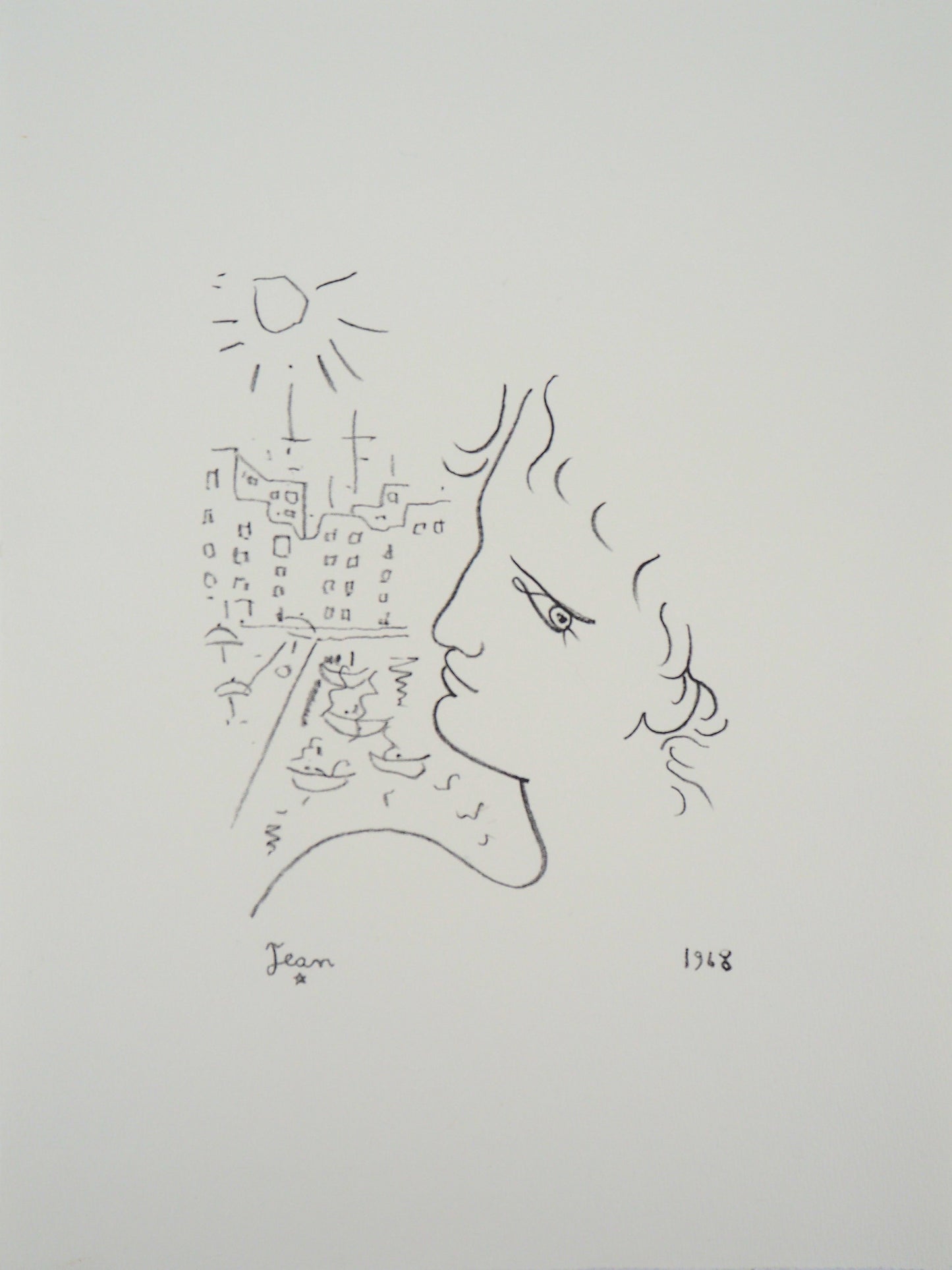 Jean COCTEAU : Venise, profil d'homme - Lithographie signée