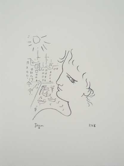 Jean COCTEAU : Venise, profil d'homme - Lithographie signée