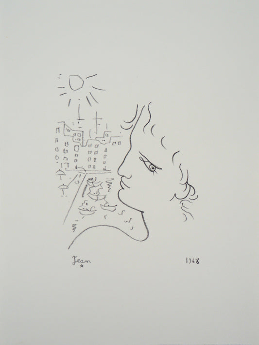Jean COCTEAU : Venise, profil d'homme - Lithographie signée