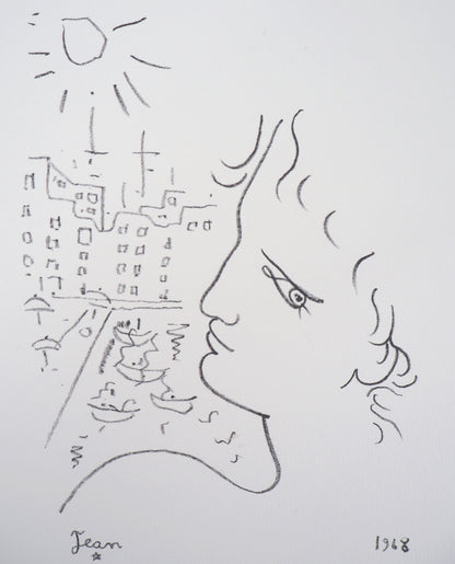 Jean COCTEAU : Venise, profil d'homme - Lithographie signée