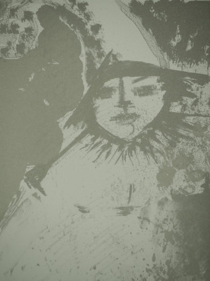 Roger CRUSAT : Le clown gris - Lithographie originale