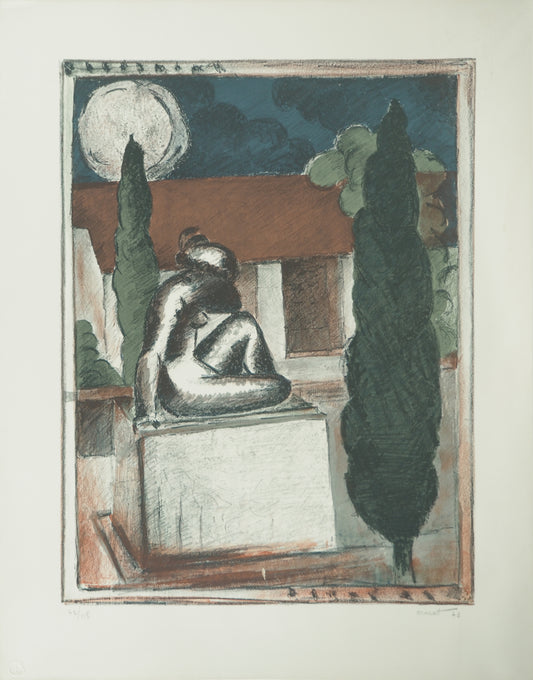 Roger CRUSAT : Paysage nocturne - Lithographie originale signée