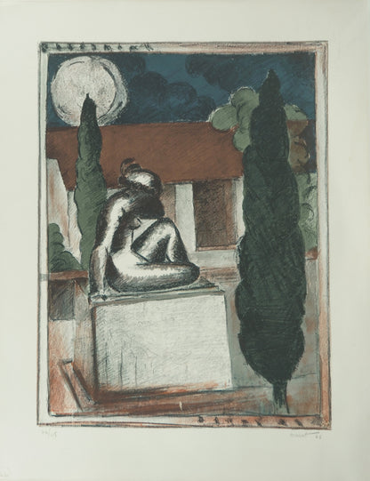 Roger CRUSAT : Paysage nocturne - Lithographie originale signée