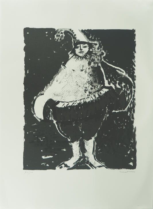 Roger CRUSAT : Clown au chapeau - Lithographie originale signée