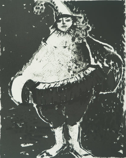 Roger CRUSAT : Clown au chapeau - Lithographie originale signée