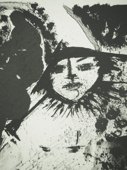 Roger CRUSAT : Clown au chapeau - Lithographie originale signée