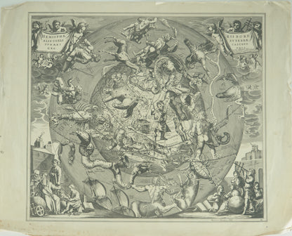 Hendrik HONDIUS : Carte céleste entoilée vu du pôle Nord