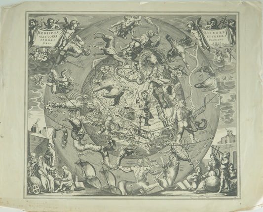 Hendrik HONDIUS : Carte céleste entoilée vu du pôle Nord