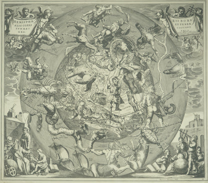 Hendrik HONDIUS : Carte céleste entoilée vu du pôle Nord