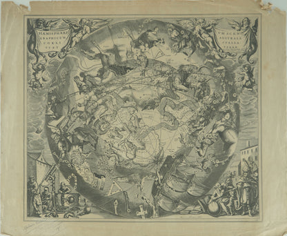 Hendrik HONDIUS : Carte céleste vue du pôle sud - Gravure
