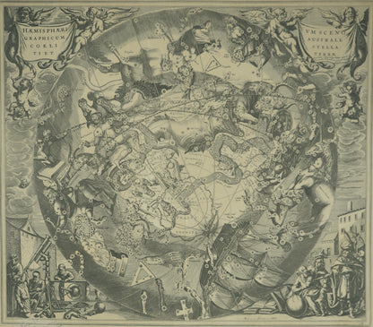 Hendrik HONDIUS : Carte céleste vue du pôle sud - Gravure
