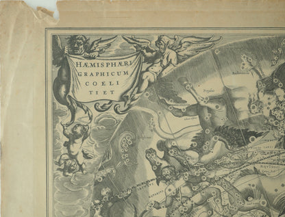Hendrik HONDIUS : Carte céleste vue du pôle sud - Gravure