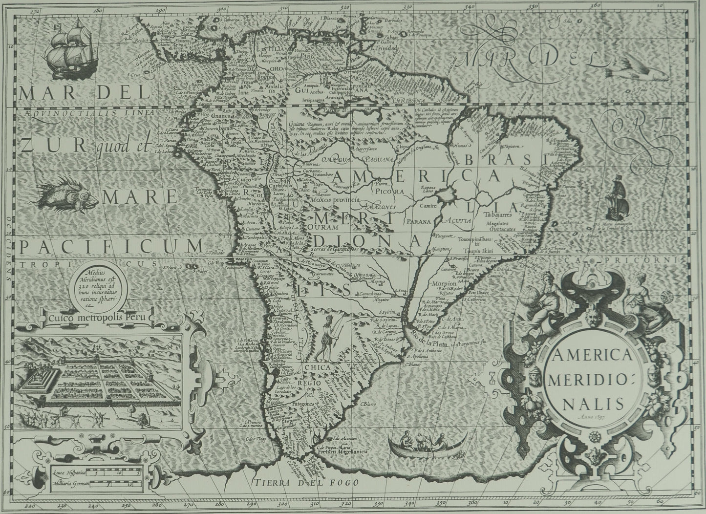 Jocodus HONDIUS : Carte de l'Amérique méridionale
